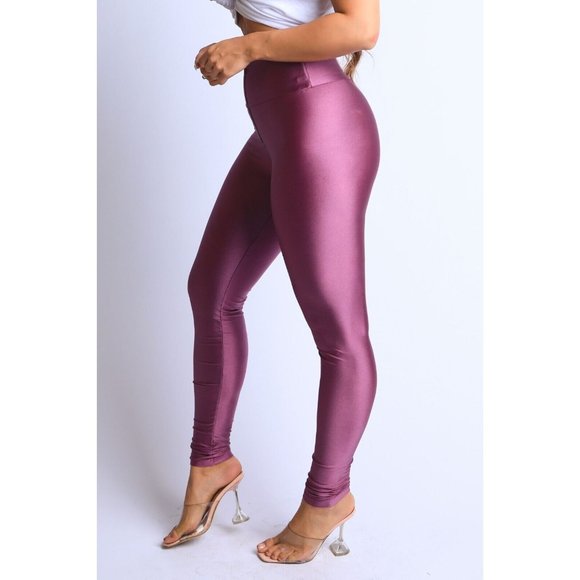 Women's Stretch Skinny Shiny Active Zipper Front Yoga Club Party Leggings Pants - Picture 9 of 10